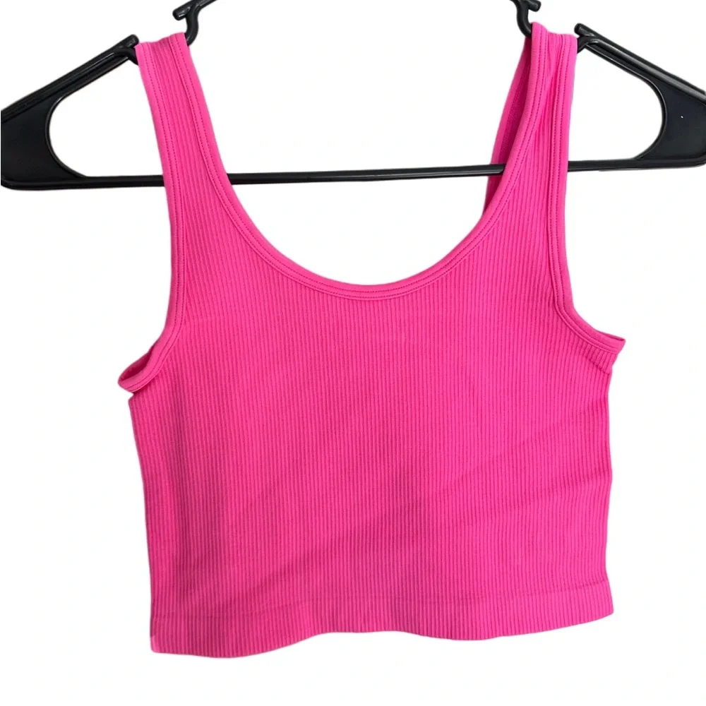 Vibrant Pink Ribbed Crop Top - Picture 1 of 2